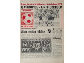 Program fotbal, TJ Vítkovice v. AIK Stockholm, 1987
