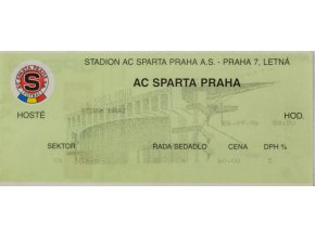 Vstupenka UEFA , Sparta Praha v. Sturm Braz, 1996