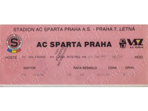 Vstupenka UEFA , Sparta Praha v. SV Salzburg, CHL 1997