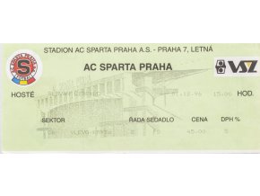 Vstupenka, Sparta Praha v. Slovan Liberec, 1996