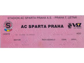 Vstupenka UEFA , Sparta Praha v. Sigma Olomouc, 1997
