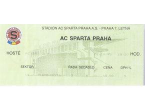Vstupenka UEFA , Sparta Praha v. FC Svit Zlín, 1995