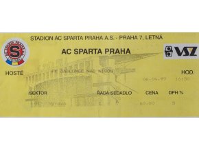 Vstupenka UEFA , Sparta Praha v. Jablonec nNisou, 1997