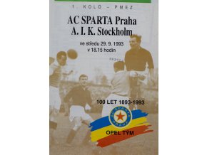 Program fotbal, AC Sparta Praha v. AIK Stockholm, 1993
