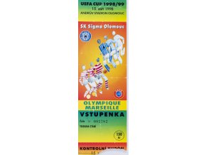 Vstupenka SK Sigma Olomoiuc v. Olympique Marseille, 1998