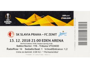 Vstupenka fotbal SK Slavia Praha vs. FC Zenit, 2018