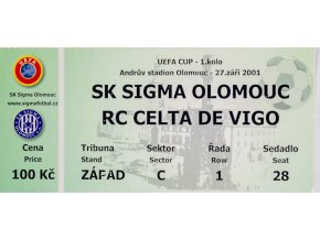 Vstupenka SK Sigma Olomouc v. RC Celta de Vigo, 2001