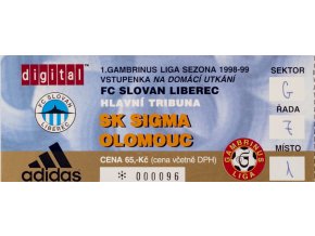 Vstupenka FC Slovan Liberec v. SK Sigma Olomouc, 1998 99