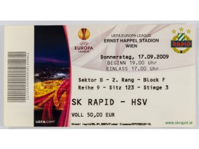 Vstupenka fotbal, UEFA, SK Rapid v. HSV, 2009