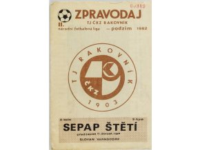 Zpravodaj TJ ČKZ Rakovník, podzim 1982