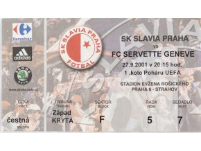 Vstupenka VIP SK Slavia Praha vs. FC Servette Geneve, UEFA 2001 (1)