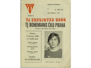 Program Zbrojovka Brno v. Bohemians ČKD Praha, 1979 80