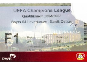 Vstupenka fotbal UEFA CHL, Bayern 04 Leverkusen v. Banik Ostrava, 2004 (1)