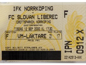 Vstupenka fotbal IFK Norrkoping v. FC Sloavan Liberec, 2000