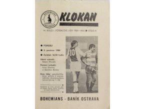 Program Klokan, FC Bohemians vs. Baník Ostrava, 198384