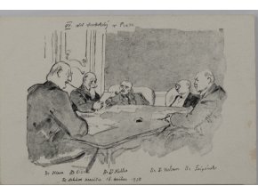 Pohlednice momentka ze schůze VII. sletu, schůze presisia, 1920