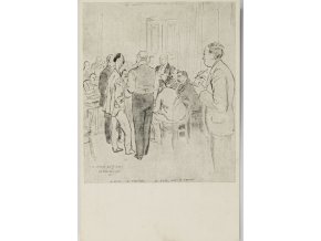 Pohlednice - momentka ze schůze VII. sletu, Bratři na schůzi, 1920