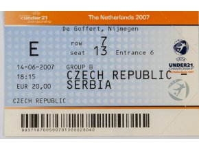 Vstupenka fotbal , UNDER21, Czech republic v. Serbia 2007