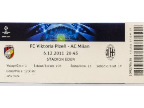 Vstupenka fotbal Plzeň vs. Ac Milan UEFA CHL 2011 II