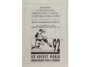 Program příloha, MS 1992, hokej, Pool and Seniors