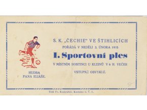 Pozvánka na 1. Sportovní ples, SK Čechie ve Štíhlicích, 1935 (1)