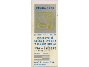 Vstupenka hokej Praha 1978 USA Švédsko 27. Dubna 1978 (1)