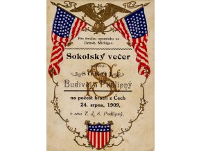 Pozvánka na Sokolský večer, Budivoj Podlipný, Detroit, Michigan, 1909 (1)
