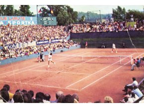 Pohlednice Centrální tenisový dvorec, ČSSR v. NSR, Kodeš Meiler, DC 1973 (1)