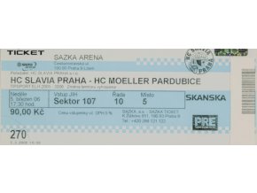 Vstupenka, HC Slavia Praha v. HC Moeller Pardubice, 2006