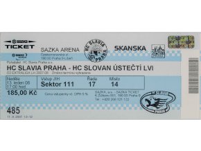 Vstupenka, HC Slavia Praha v. HC Slovan Ústečtí lvi, 2008