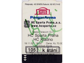 Vstupenka, HC Sparta Praha v. HC Kladno, 2000
