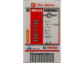 Vstupenka, HC Moeller Pardubice v. HC Slavia Praha , 2006 (1)