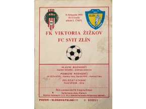 Program Viktoria Žižkov PSO v. FC Svit Zlín, 1992