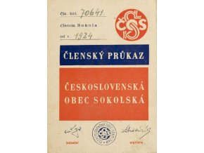 Členský průkaz Československá obec sokolská