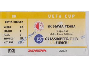 Vstupenka UEFA Cup 9900, S.K. Slavia Grasshoppers Zurich, 1999