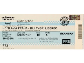 Vstupenka, HC Slavia Praha v. HC Liberec, 2006