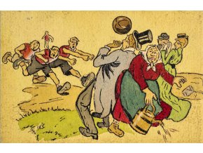 Pohlednice humor Hlavičkář s cylindrem, 1908 (1)