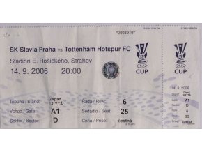 Vstupenka fotbal SK Slavia Praha vs. Tottenham Hotspur FC, 2006 (1)