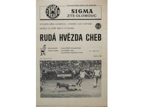 Program fotbal, Sigma Olomouc v Rudá hvězda Cheb, 1984