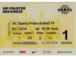 Vstupenka VIP, AC Sparta Praha v. Malmo FF, 2014