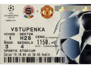 Vstupenka UEFA CHL, Sparta Praha v. Manchester United, 2004 2