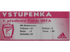 Vstupenka UEFA, FK Drnovice v. NK Buducnost, 2000
