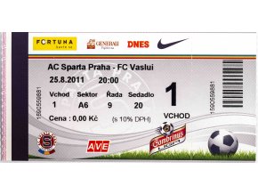 Vstupenka UEFA , Sparta Praha v. FC Vaslui, 2011