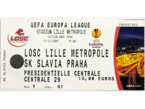 Vstupenka fotbal Losc Lille Métropole v. SK Slavia Praha, 2009 (2)