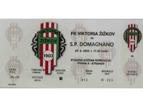 Vstupenka fotbal , FK Viktoria Žižkov v. S.P. Domagnano, 2002