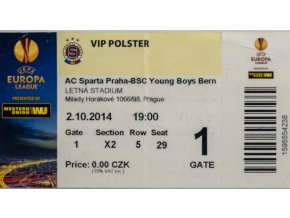 Vstupenka UEFA,VIP, AC Sparta Praha v. BSC Young Boys Bern, 2014