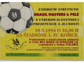 Vstupenka fotbal, Exhibičné stretnutie Brasil masters a Pelé, 1994