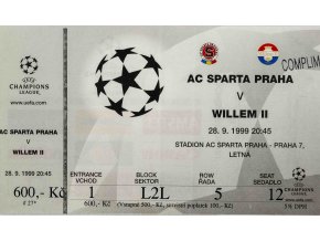 Vstupenka fotbal UEFA CHL, AC Sparta Praha v. Willem II, 1999 (2)