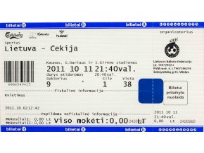 Vstupenka fotbal , Lietuva v. Čekija, 2011 (1)