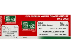 Vstupenka fotbal FIFA, Youth, Canada v. Czech Republic, Dubai 2003